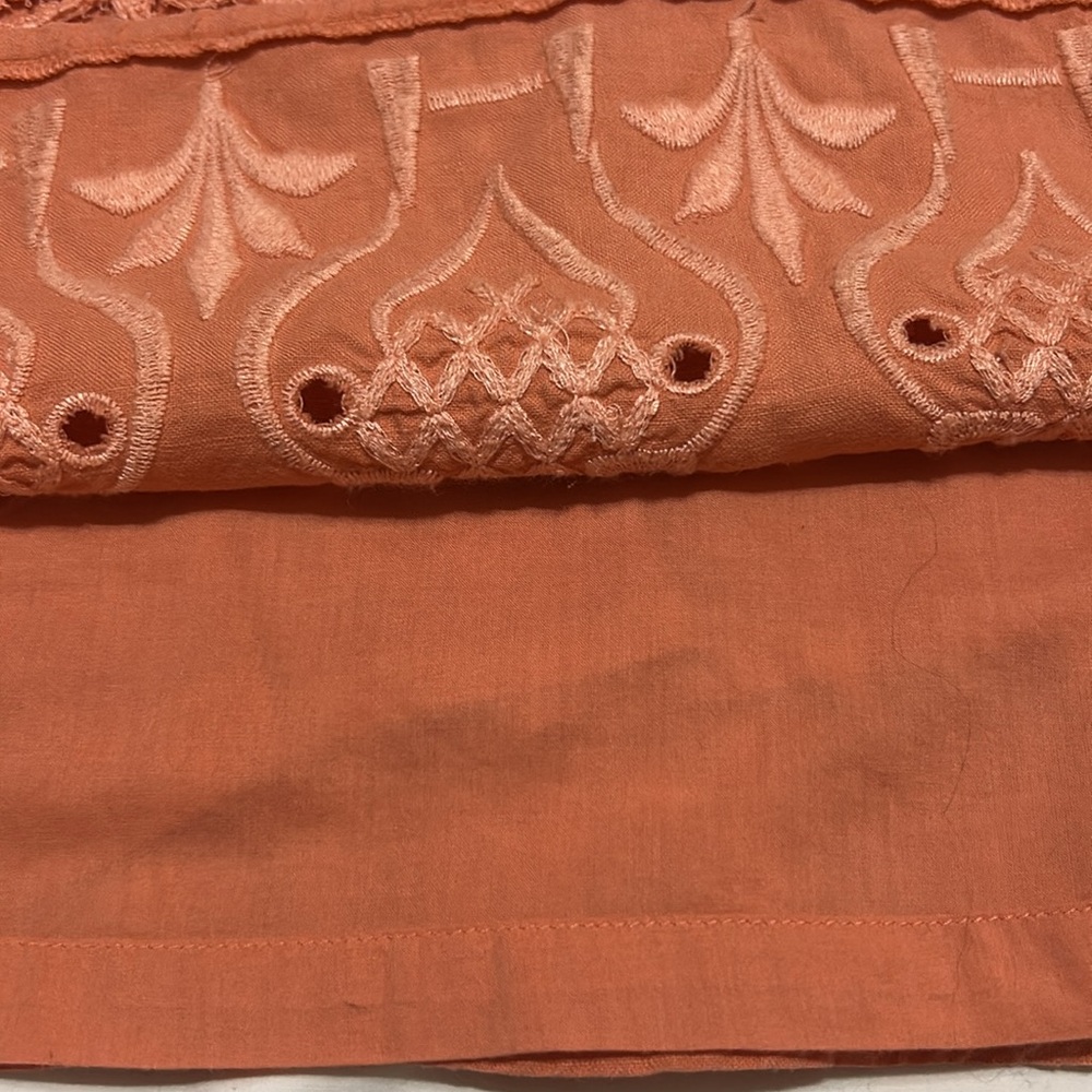 J. Jill Orange Embroidered Embellished A-Line Midi Linen Skirt M - Picture 2 of 9